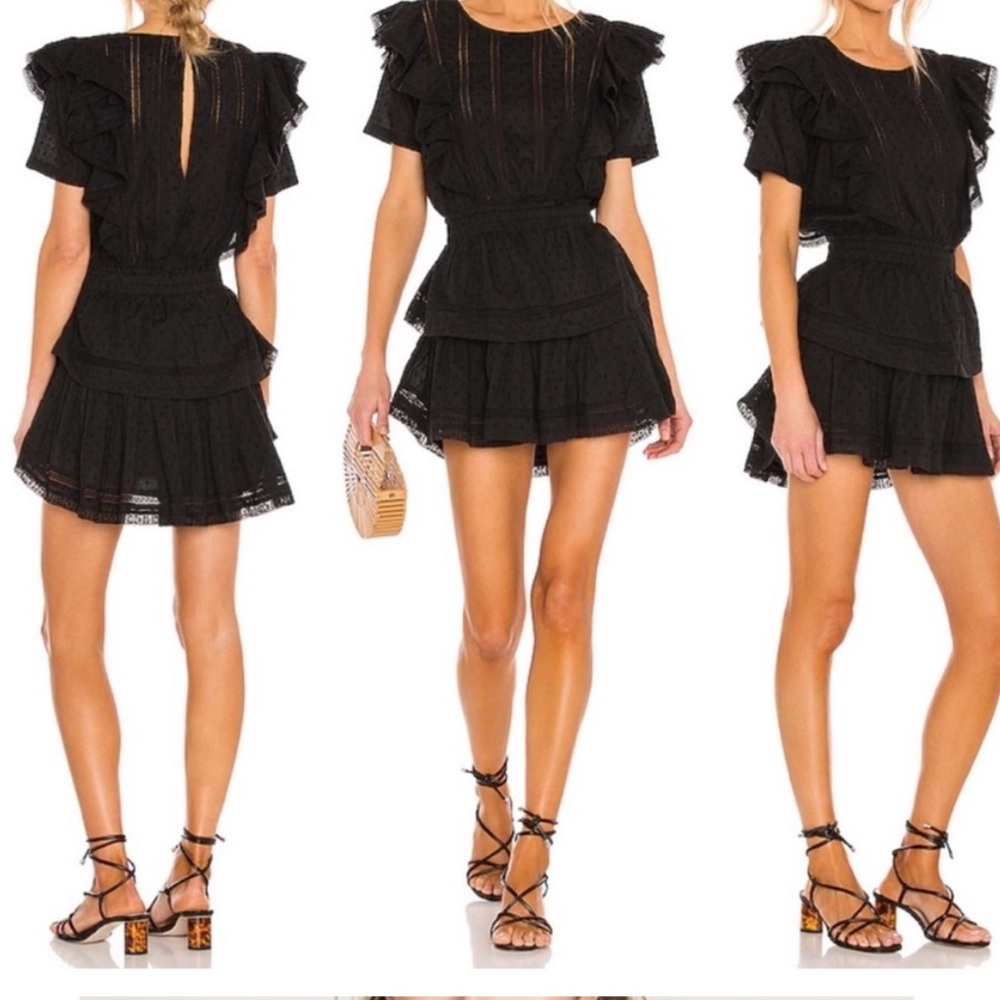 LoveShackFancy Black Ruffled Dress MEDIUM